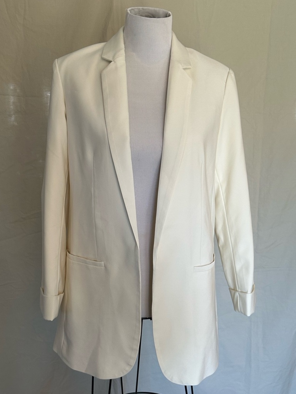 Love Tree Cream Open-Front Blazer Jacket long large lined hip length pockets